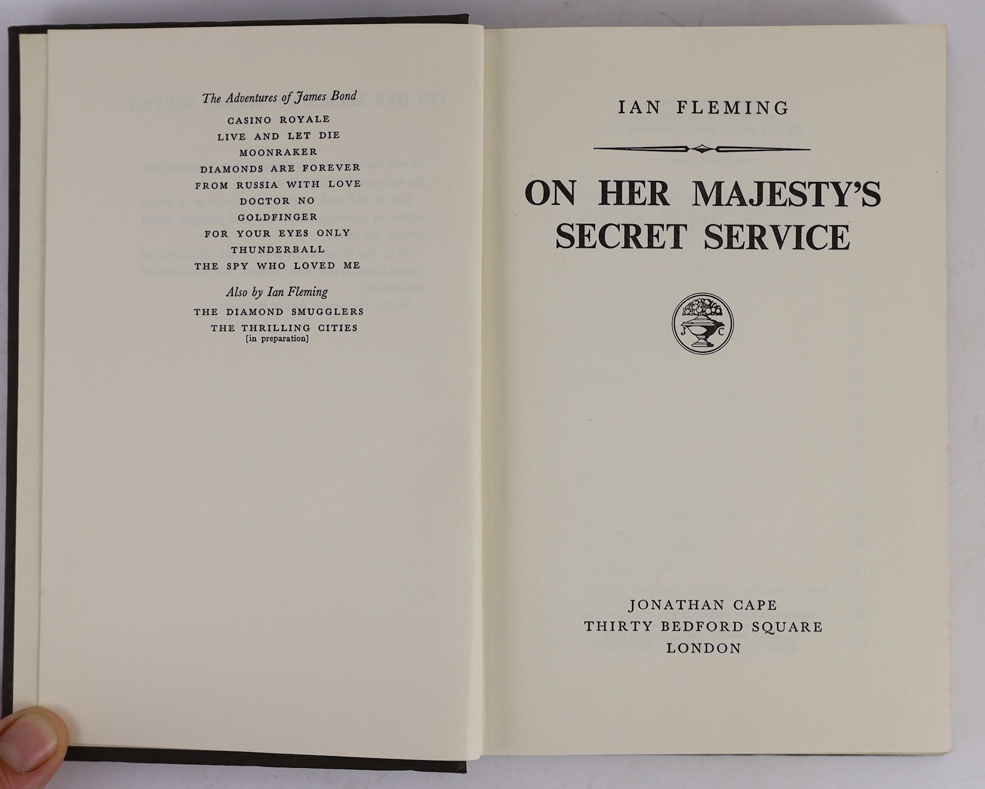 Fleming, Ian - On Her Majesty’s Secret Service, 1st edition, 8vo, cloth in unclipped d/j, Jonathan Cape, London, 1963